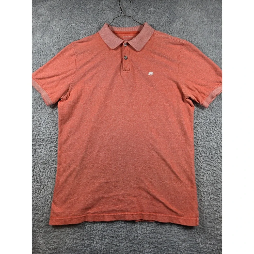Banana Republic Polo Shirt Large Coral Mens Short Sleeve Elephant Logo Cotton